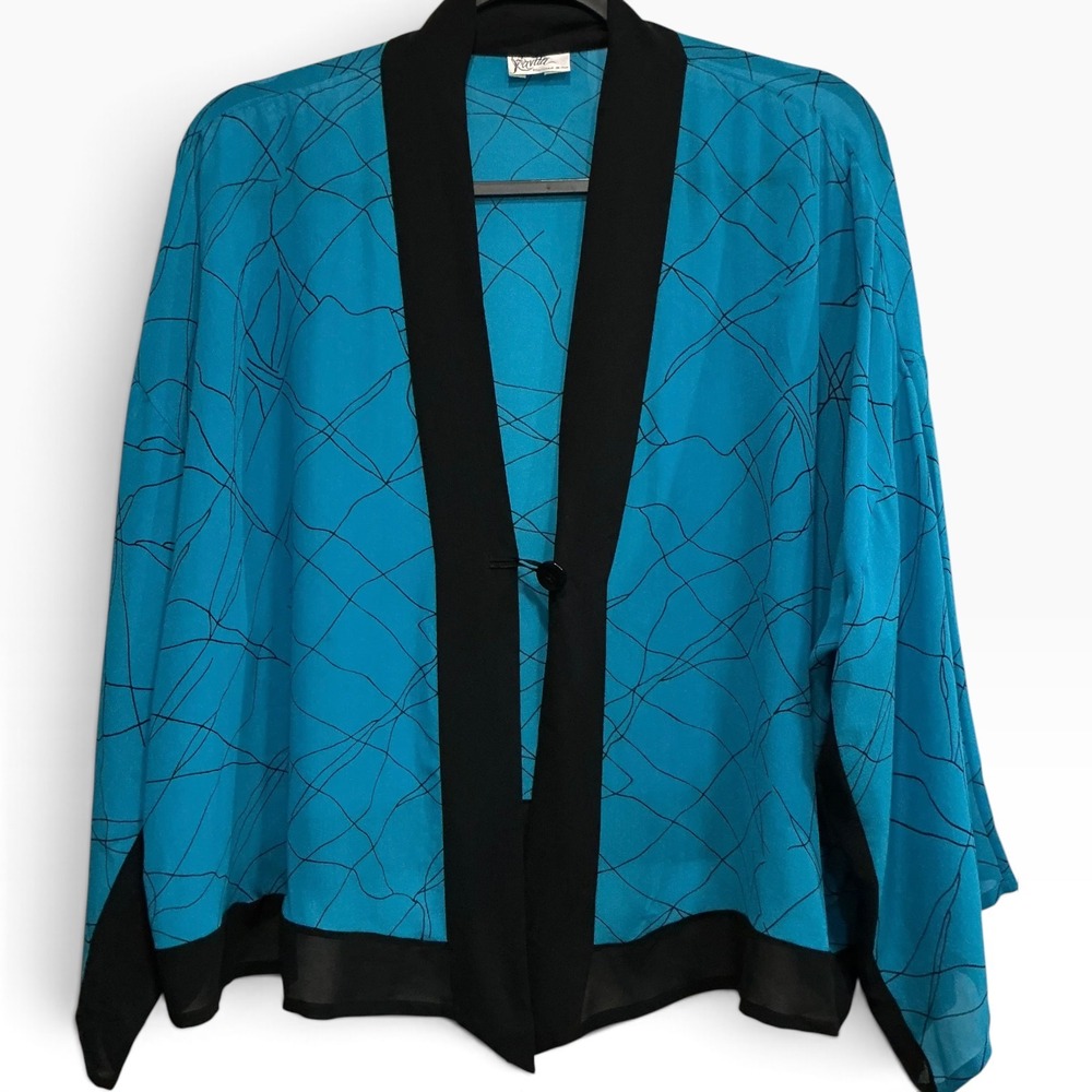Kavita Painted Silks Vintage Silk Kimono Jacket Wearable Art Turquoise OS NWT